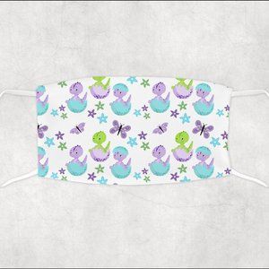 Girls Purple and Green Dinasaur Kids Face Mask